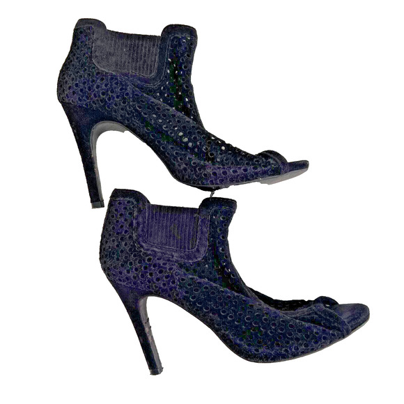 Pedro Garcia Bootie Heels Black Suede Leather Laser Cut Open Toe Size 37.5 - Picture 4 of 8